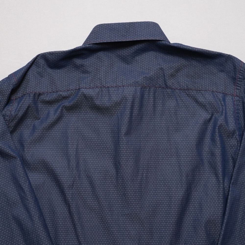 Bugatchi Button Up Mens XL Blue Geometric Long Sleeve Classic Fit Shirt - Picture 15 of 16